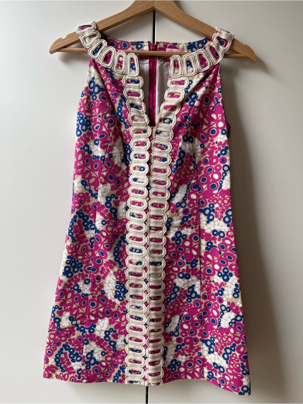 Vintage Y2K Lilly Pulitzer Jane Shift Mini Dress Size 0 Fuchsia Pink Tan Blue